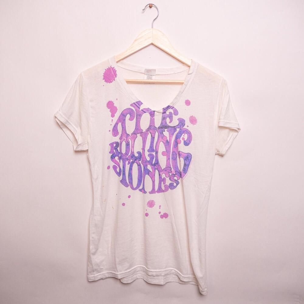 The Rolling Stones Juniors Women’s V Neck White T Shirt Size XL